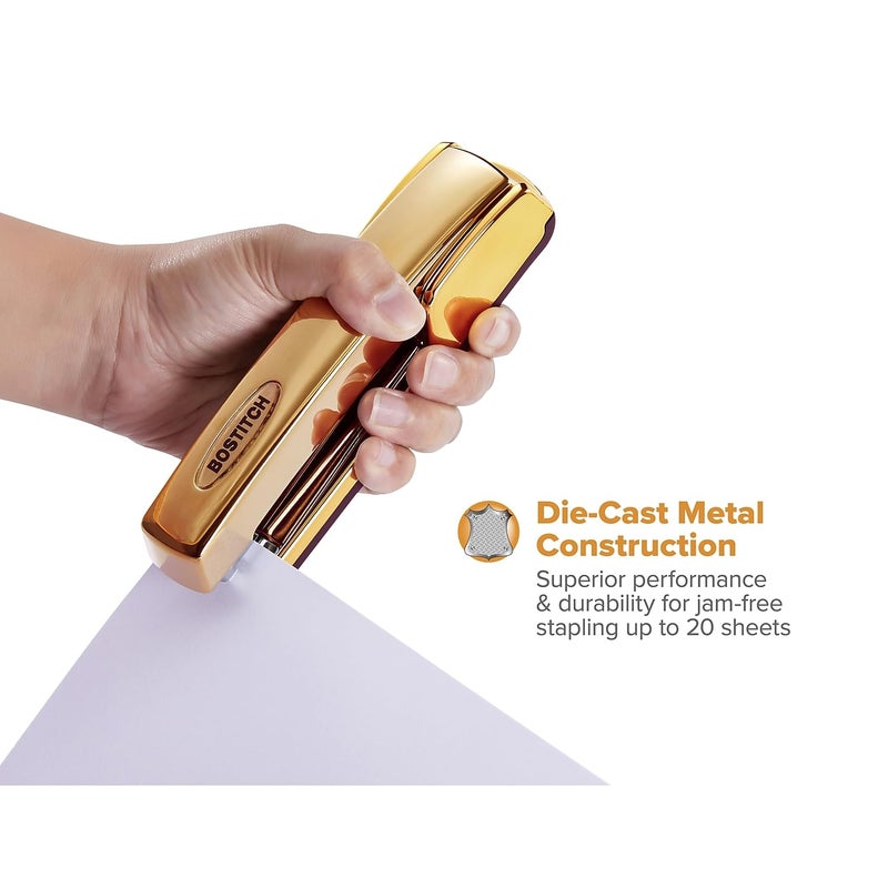Bostitch Office Professional Metal Executive Stapler, 20 Sheet Capacity, Gold Chrome (B5000-GOLD) - Image 2